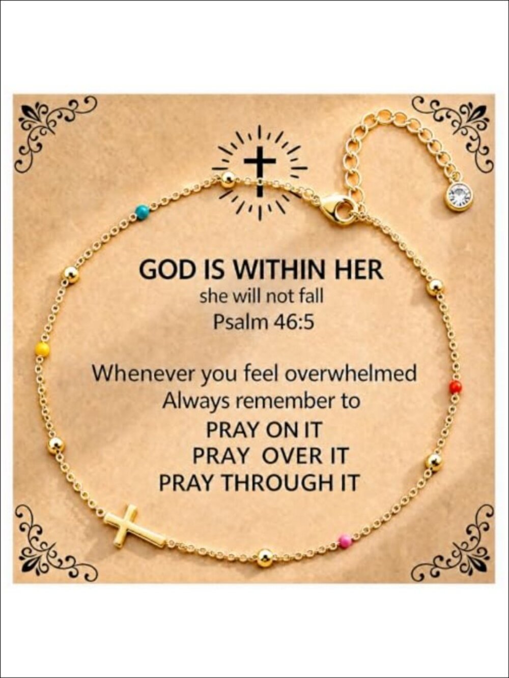 Stainless Steel Cross Link Bracelet Inspirational Scripture Card Christian Gift